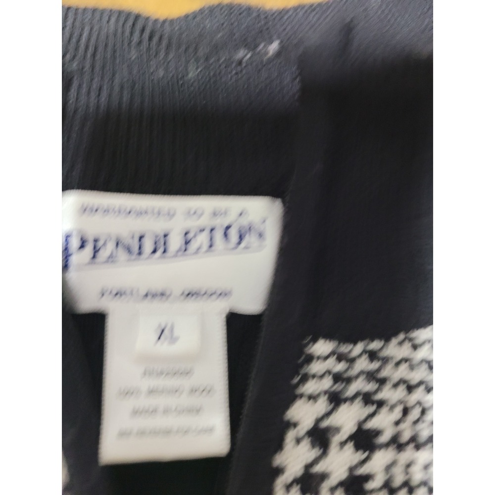 Pendleton Merino Wool Full Zip Cardigan Sweater XL Black Plaid Houndstooth Mock - Picture 2 of 7
